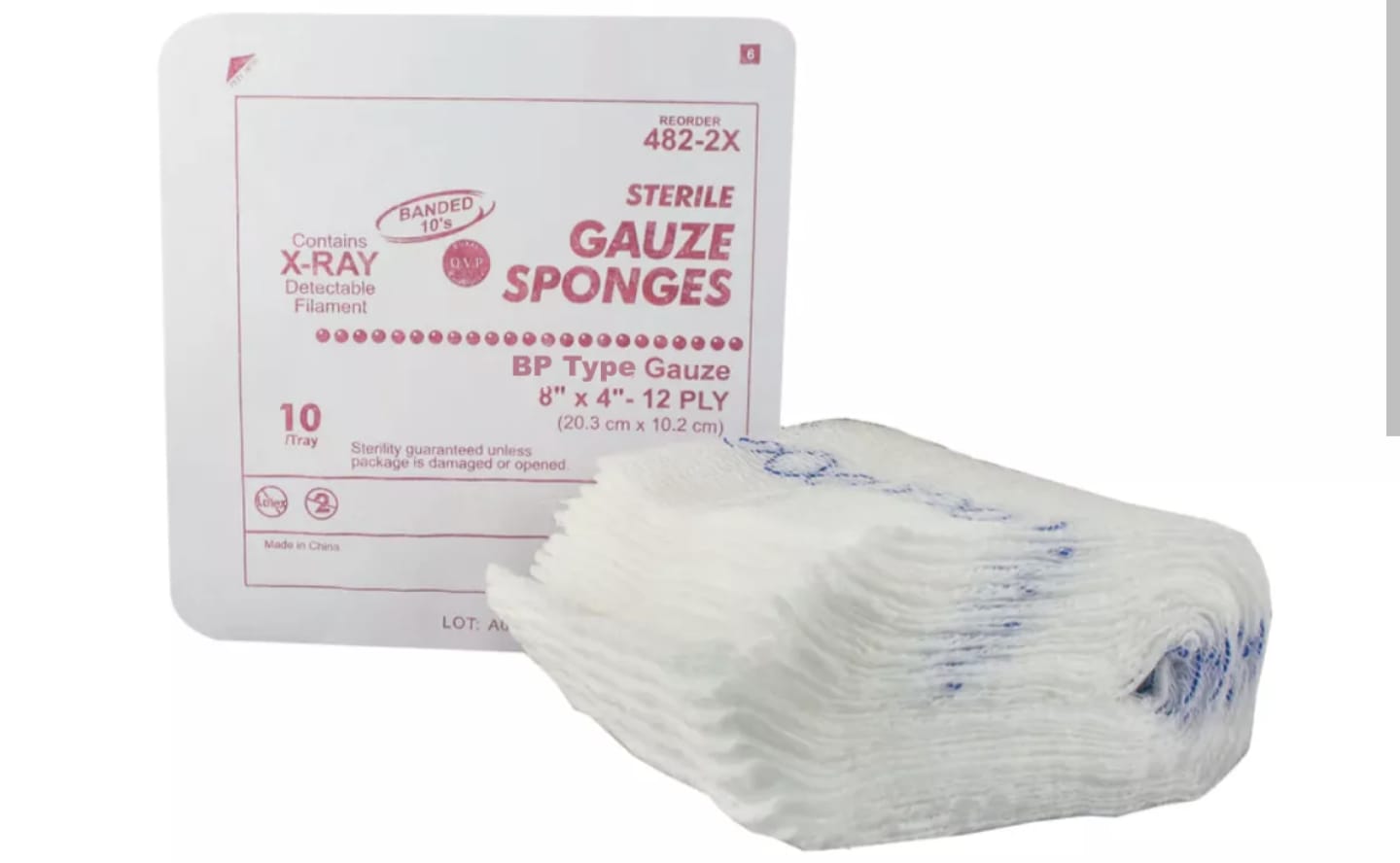 Gaasdeppers niet-steriel, röntgendetecteerbaar, 12-laags, 8" x 4" (10 x 20 cm)