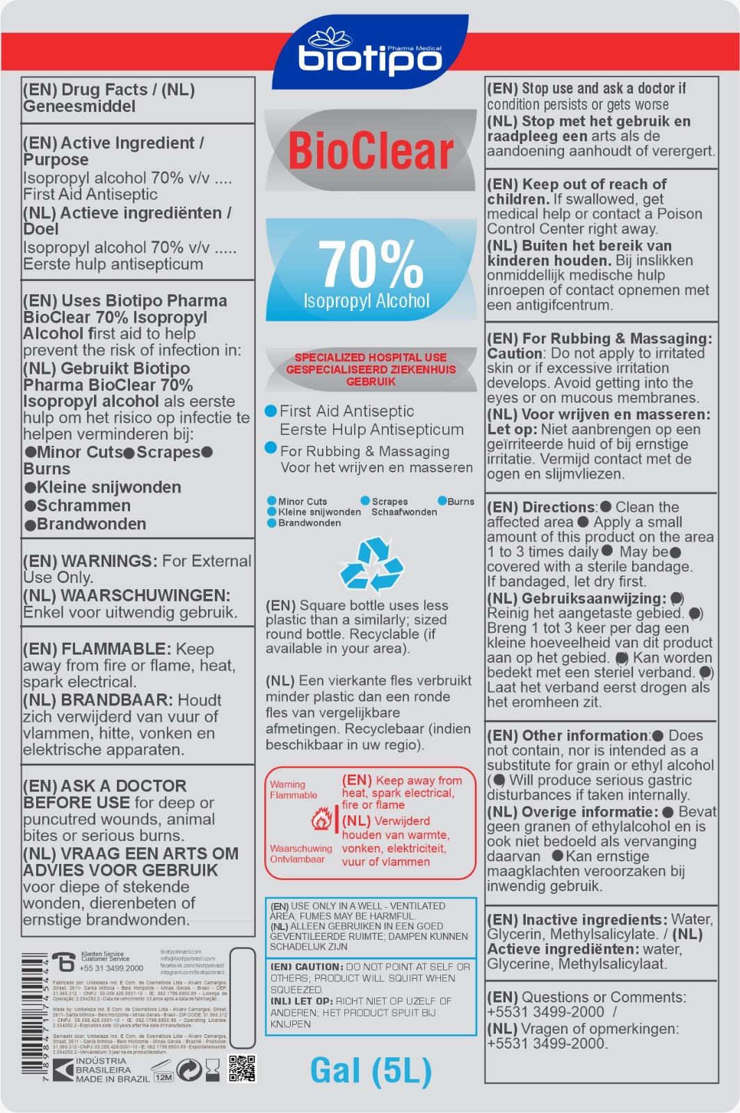 Etiketten BioClear 70% isopropylalcohol